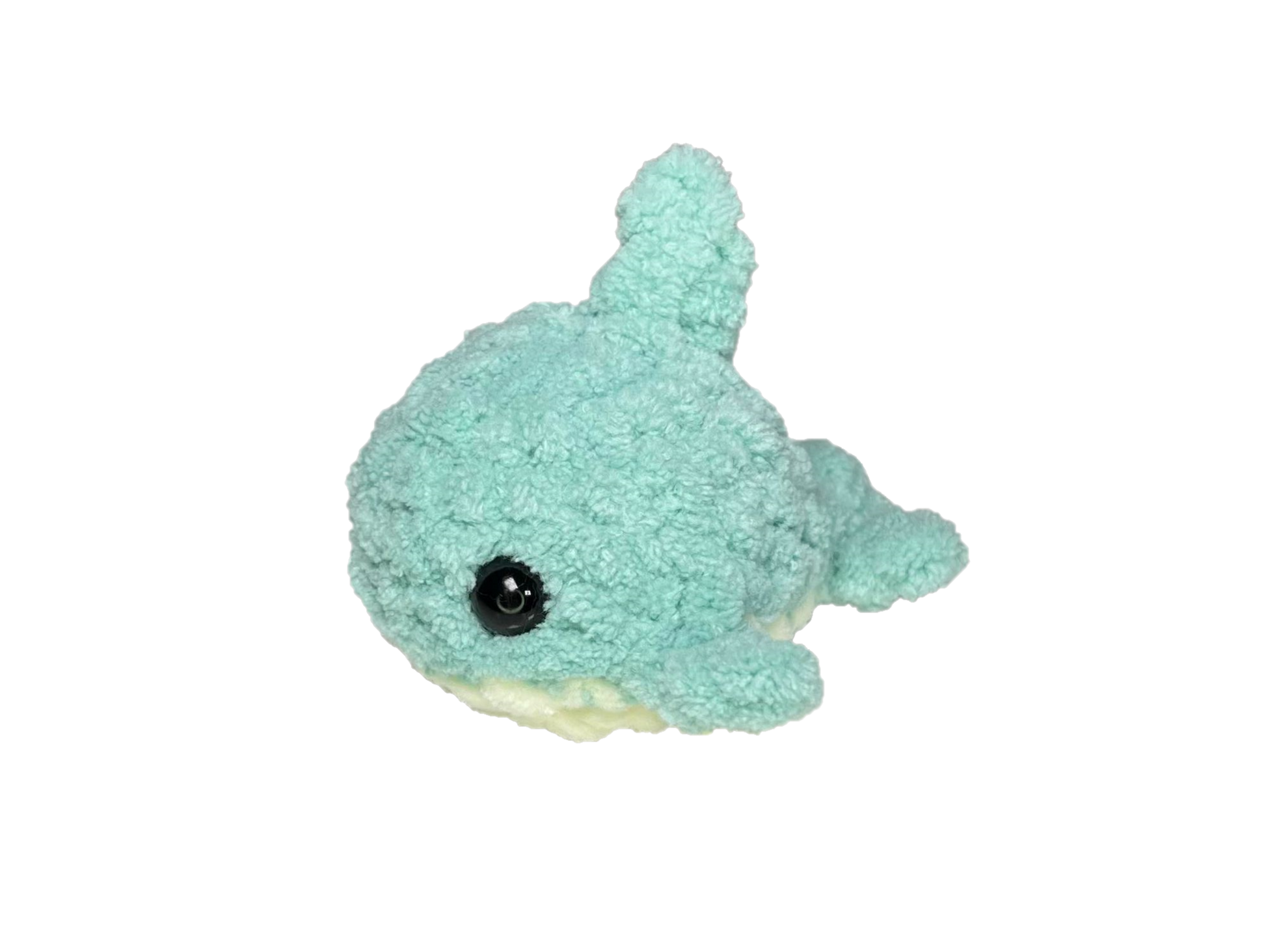 Green crochet shark keychain.