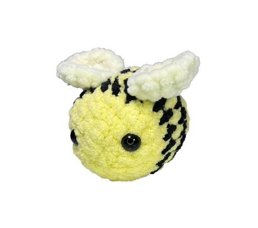 Yellow crochet bee keychain.