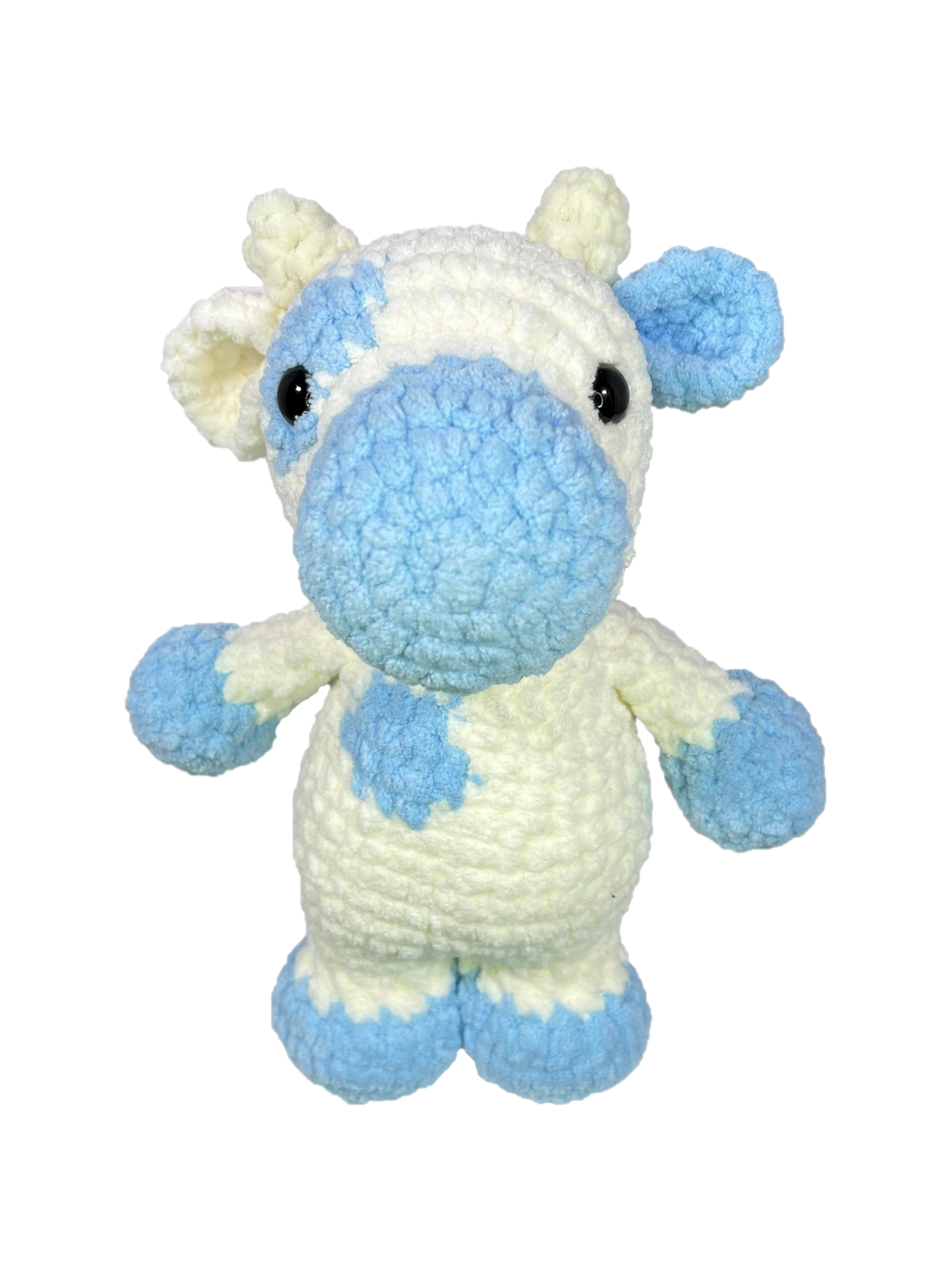 Blue crochet cow.