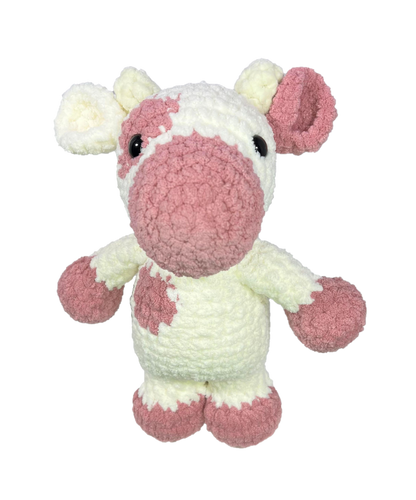 Pink crochet cow.