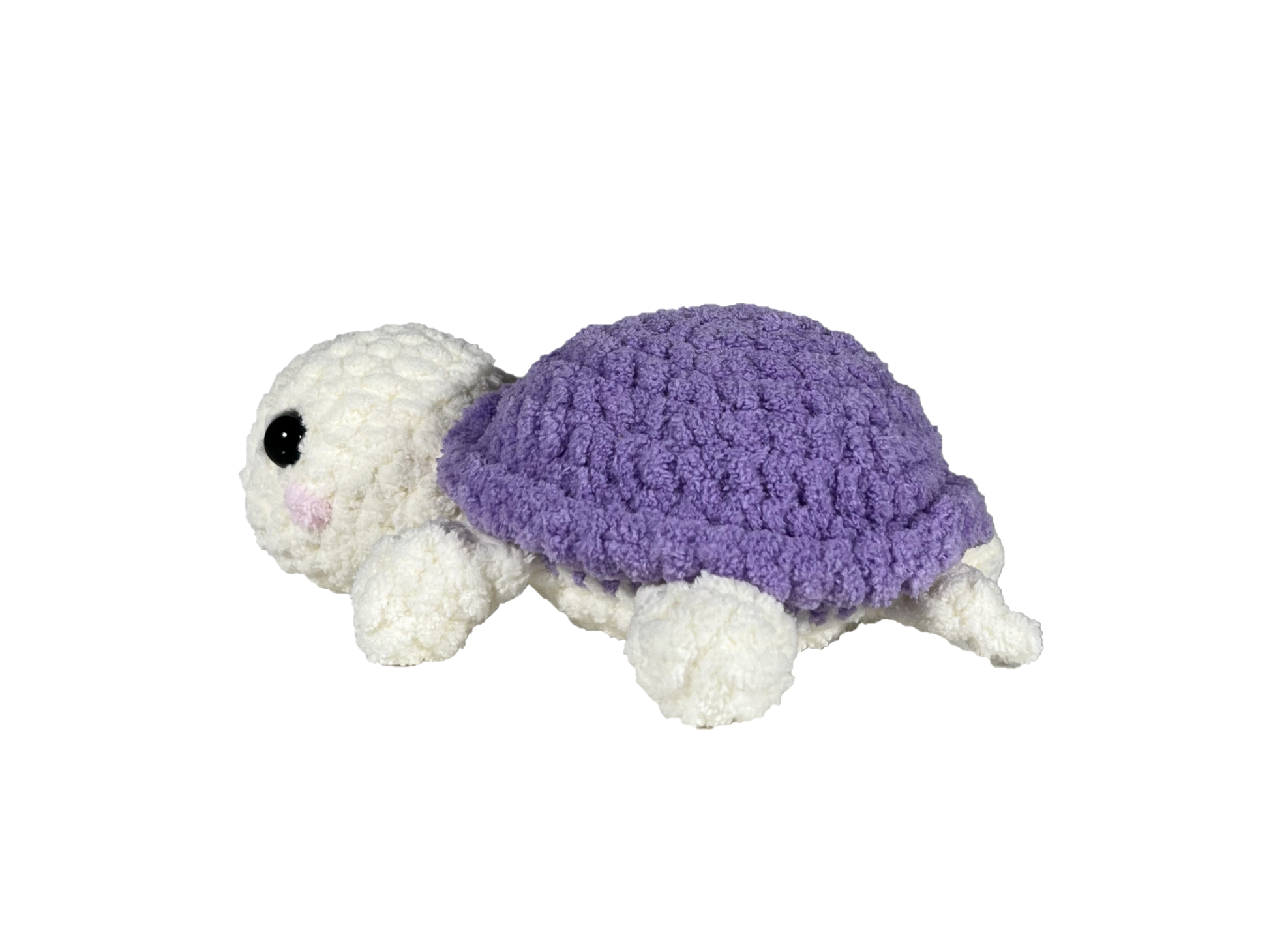 White turtle with purple shell blushing and facing left.