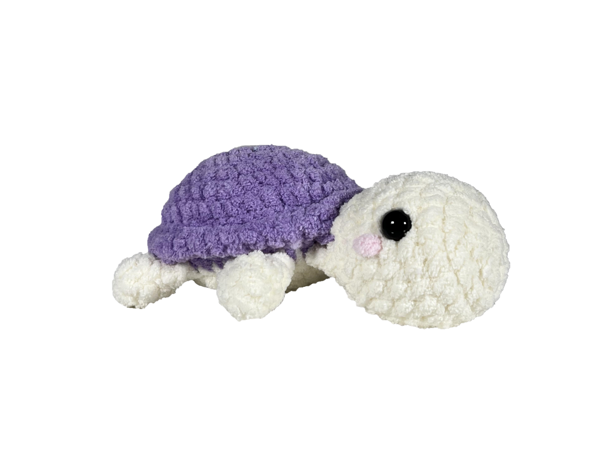 White turtle with purple shell blushing and facing right.